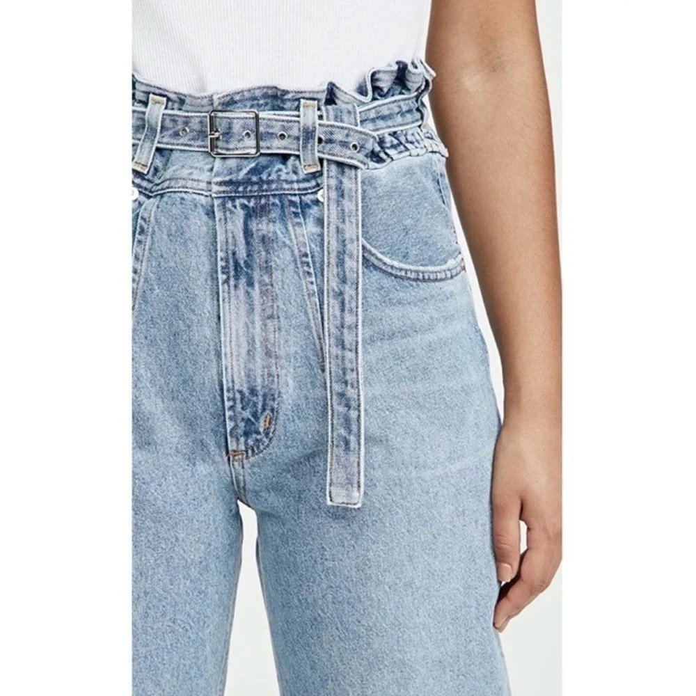 AGOLDE 90s High Rise Belted Paperbag Waist Organic Cotton Denim Tapered Jeans 28